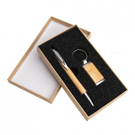 KIT CANETA E CHAVEIRO BAMBU