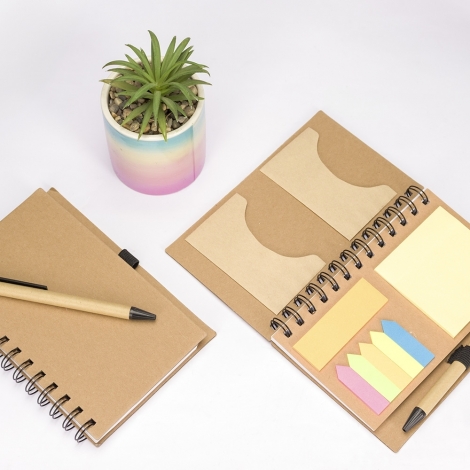 CADERNO ECOLÓGICO COM AUTOADESIVOS E CANETA